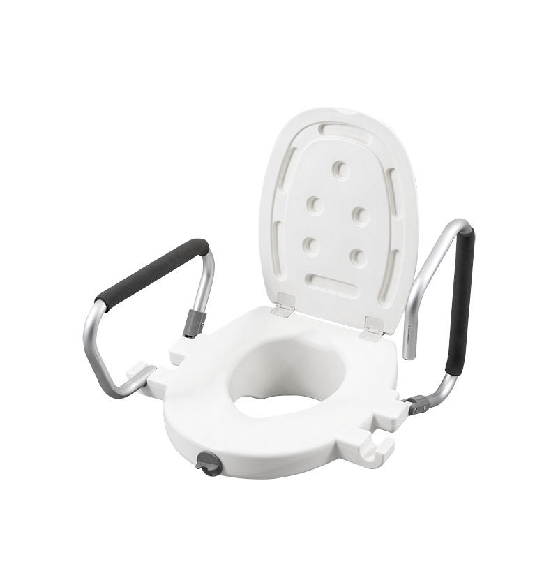 E-Z lock add 4' height Raised toilet seat with handles & lid